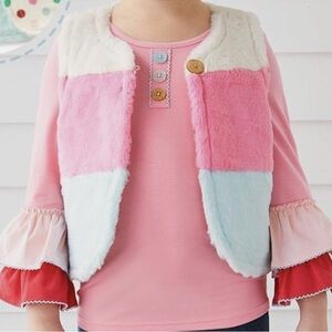 Matilda Jane Faux Fur Vest in Cream, Pink, & Blue